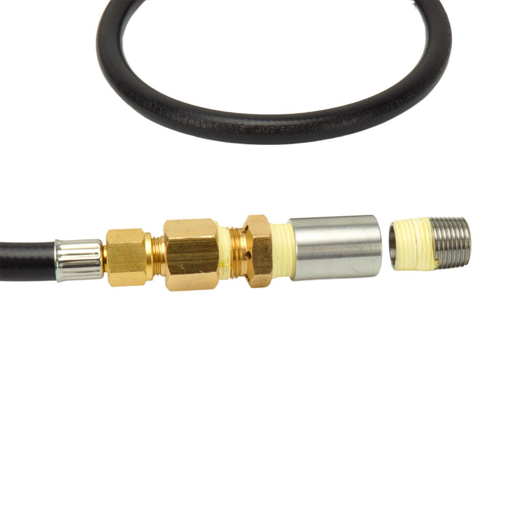 The air mixer has a removable male coupler which will make for a seamless connection to your burner pan.