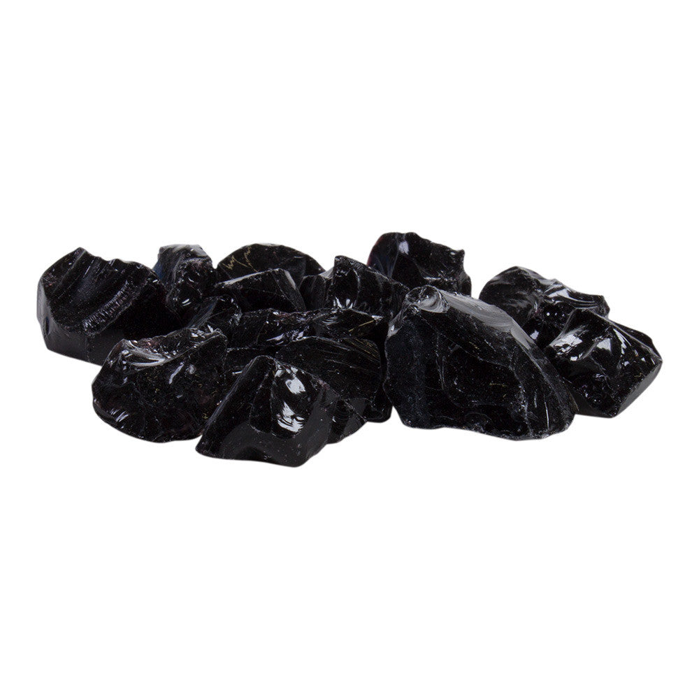 Pieces of pitch-black rough fire glass