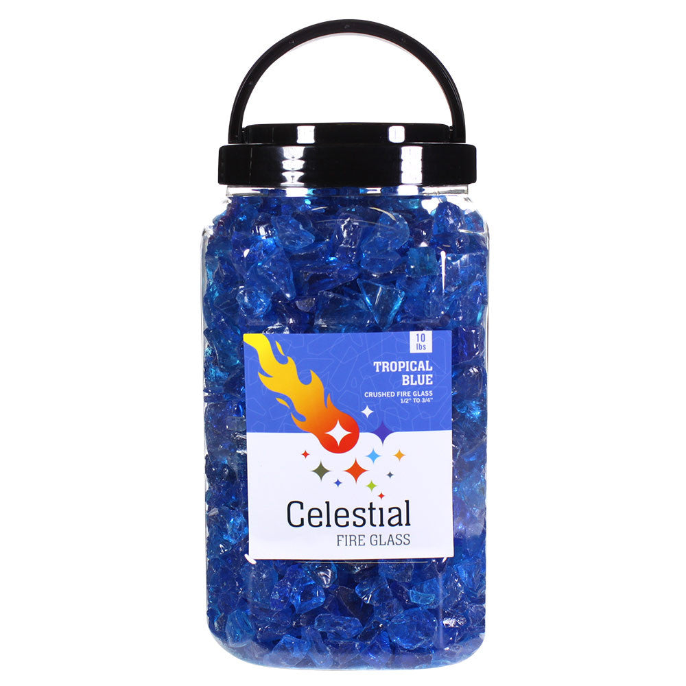 10lb jar of tropical blue crushed fire glass