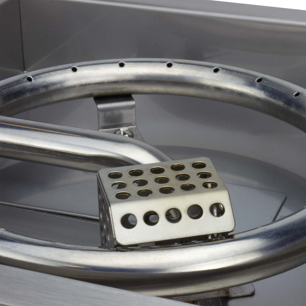 The protective cage of the thermocouple and spark igniter in a CSA Certified Propane Fire Pit kit.