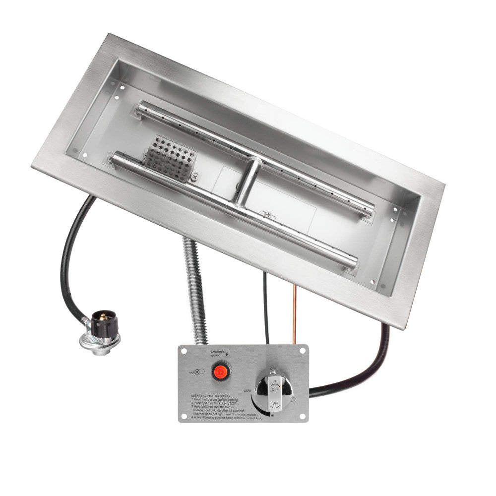 CSA burner kit, 18" by 6" burner pan, igniter, thermocouple and propane hook up.