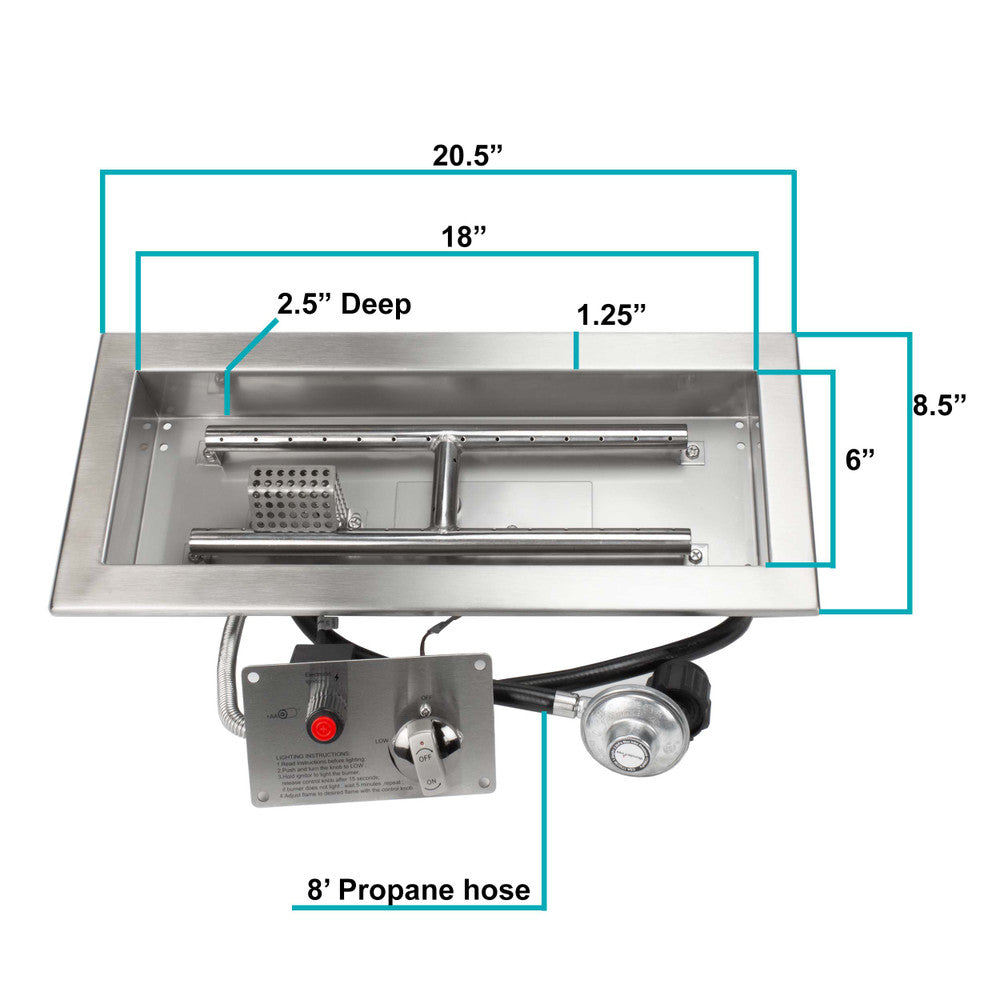 Measurements of the 18" x 6" CSA certified propane fire pit kit