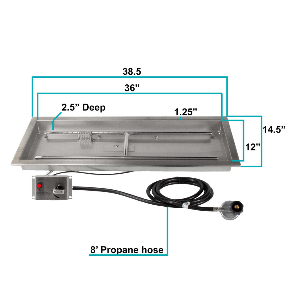 Spec Sheet of a 36" x 12" CSA certified propane fire pit burner kit