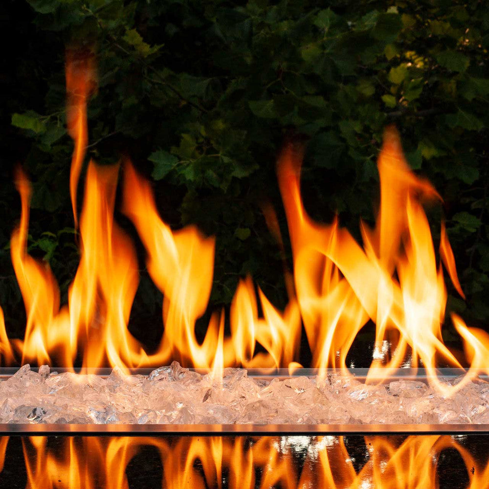 Wide angle of transluscent rugged fire glass rocks