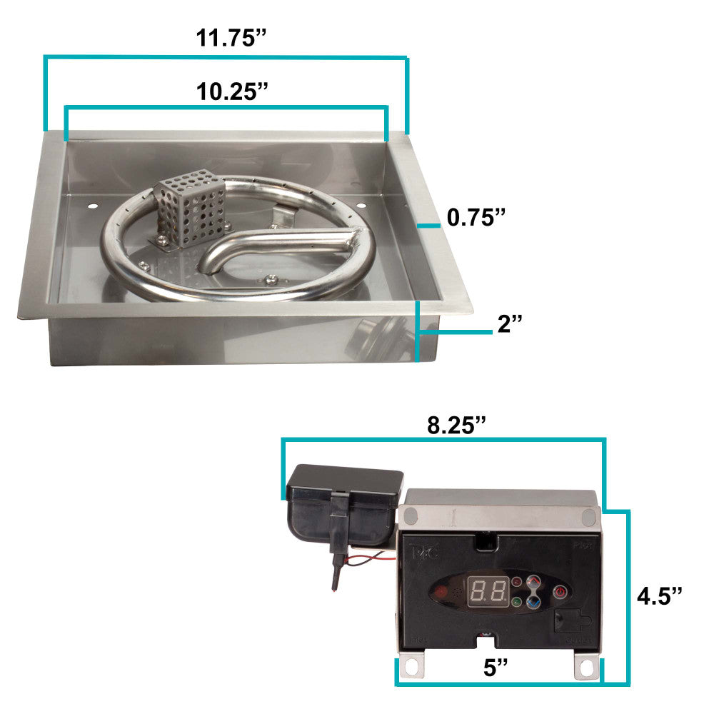 Measurements of our 10" Square Natural Gas Remote Control Burner kit