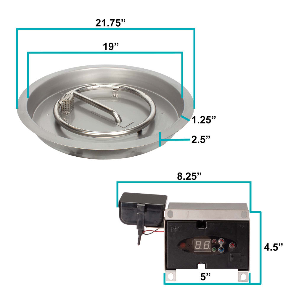Measurements of this 19" round remote control burner kit