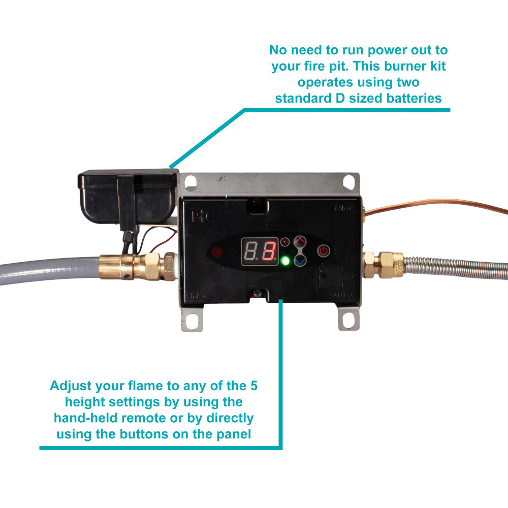 Natural gas control panel for a 30" x 6" remote control burner kit.