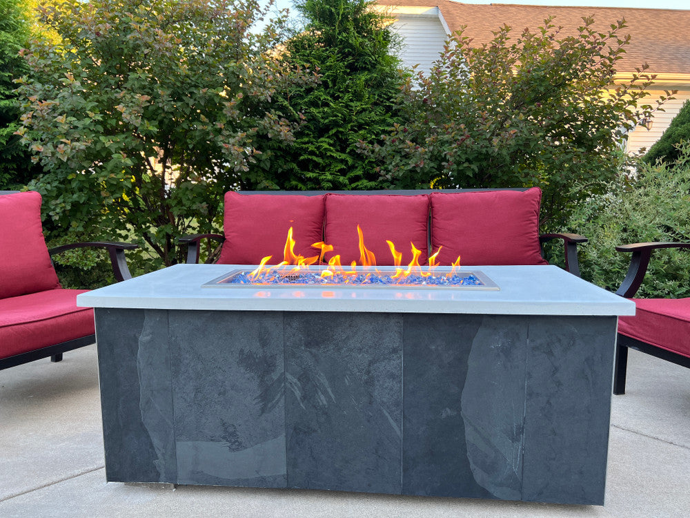 30" x 10" CSA Burner Kit installed on in a fire table on a patio