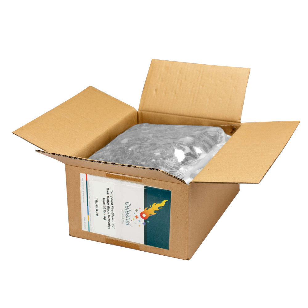 20 lb. Bag of 1/2" Dark Matter Black Reflective fire glass