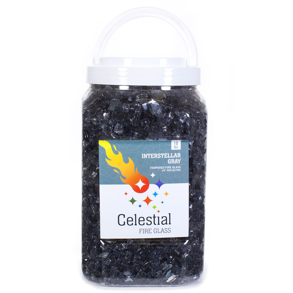 10 Pound Jar of 1/4" Reflective Tempered Fire Glass