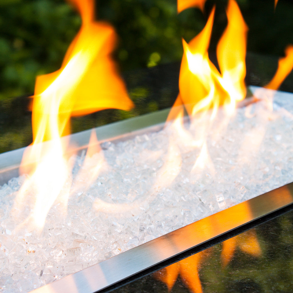 Angled view of crystal clear fire glass pieces