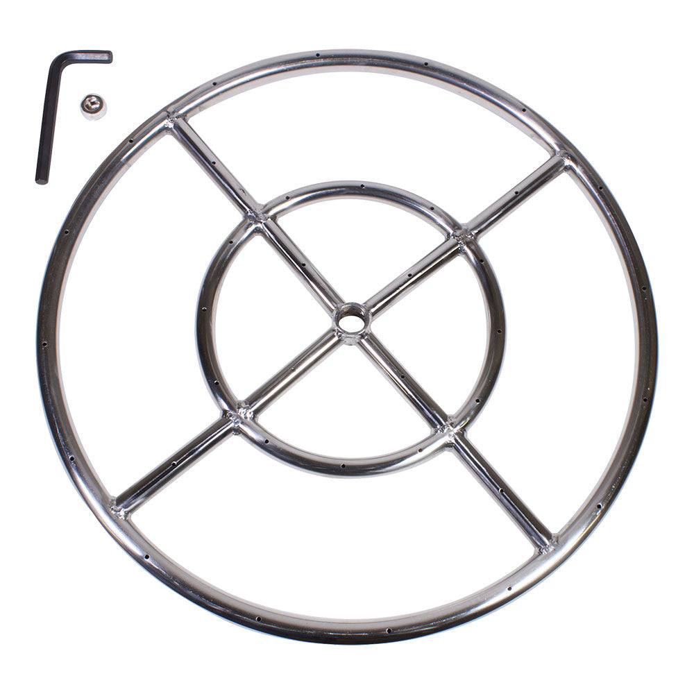 18" Round Fire Pit Burner Ring, Stainless Steel, Double Ring