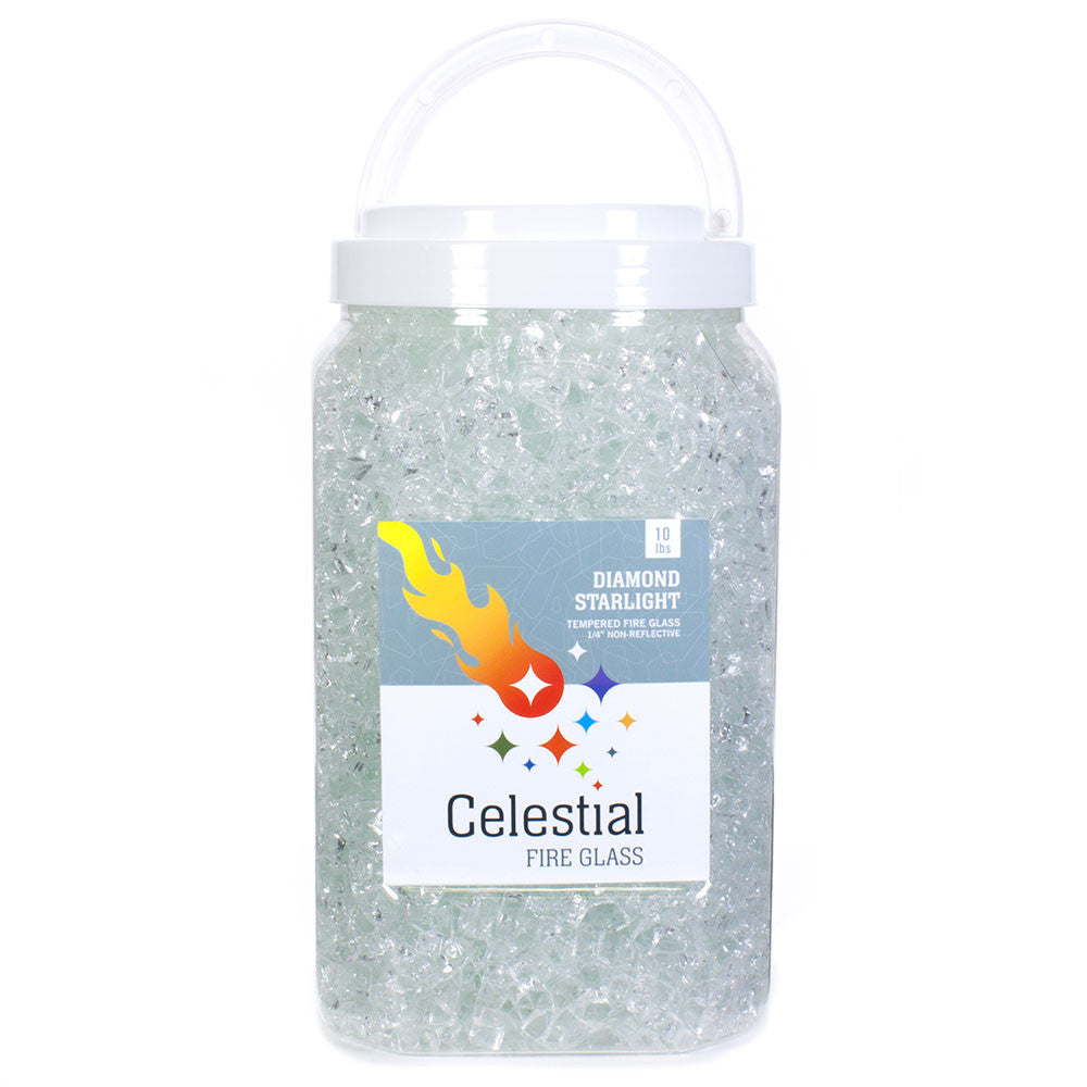 10 pound jar of clear quartz-like tempered fireglass