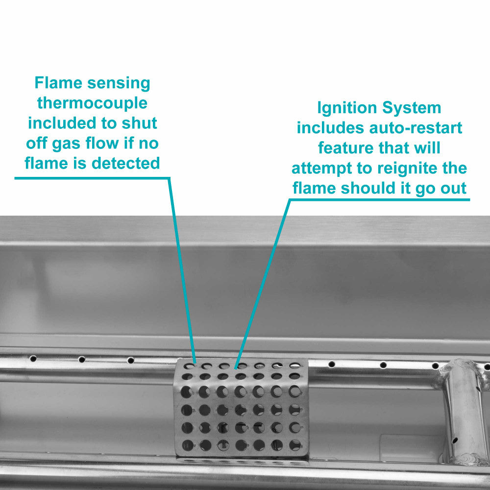 The features of the ignition system included on a remote control fire pit kit for natural gas.