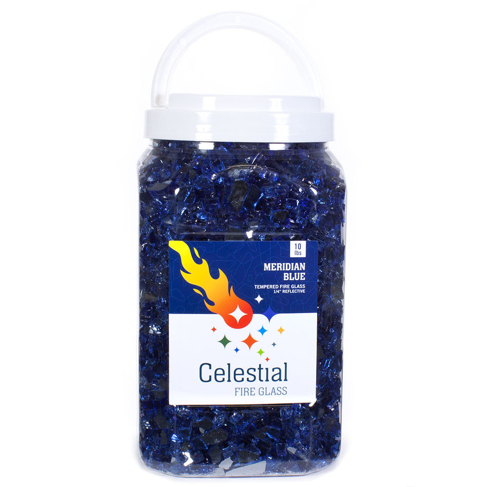Meridian Blue Tempered Fire Glass - Packaged in Easy to Use Jars.