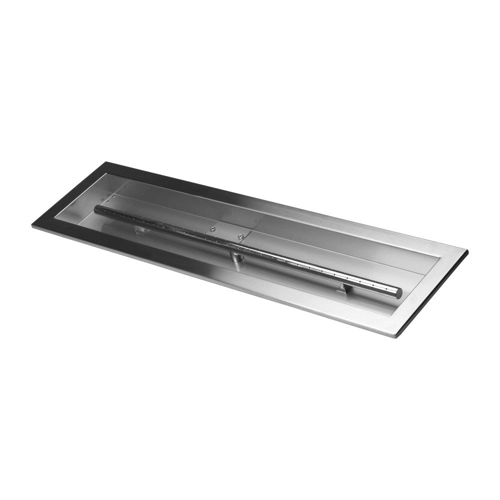30" x 6" Linear Drop-In Fire Pit Pan w/ Burner, Stainless Steel, Beveled Lip