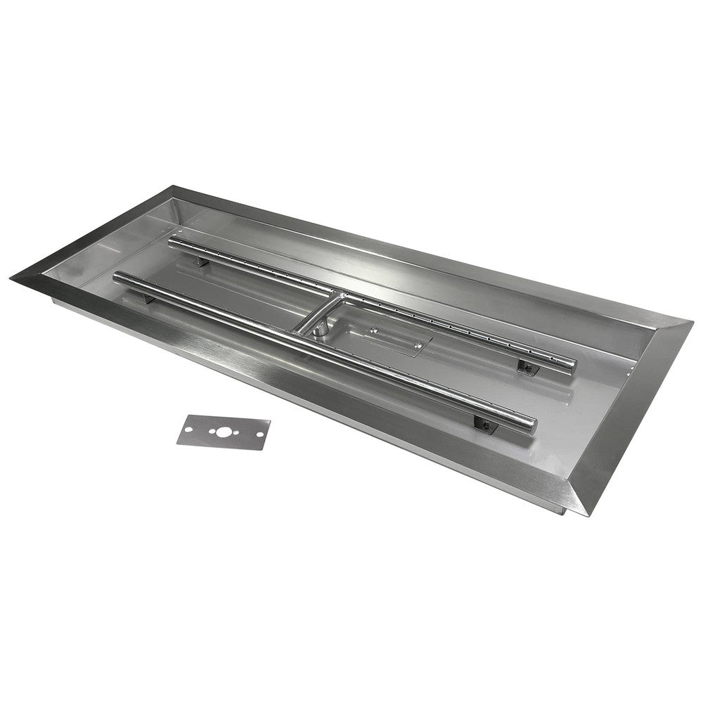 30" x 10" Fire Pit Burner Pan with H-Burner. Stainless Steel.