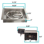 Measurements of our 10" Square Natural Gas Remote Control Burner kit