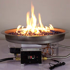 Propane 19" round remote control fire pit in use with flames