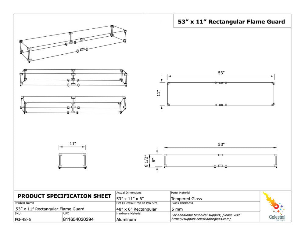 Specifications of Flame Guard for 48" x 6" Fire Pit
